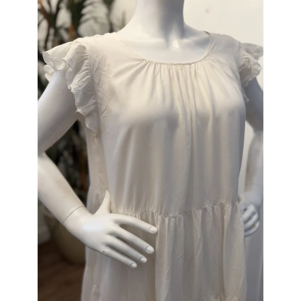 Aritzia Wilfred Sidonie Mini Dress Size L Babydoll Tiered Prairie Peasant Ruffle
